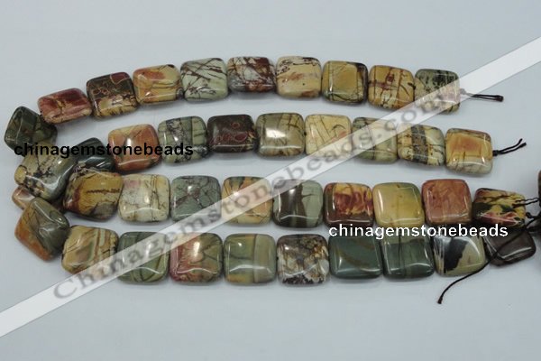 CPJ32 15.5 inches 20*20mm square picasso jasper beads wholesale