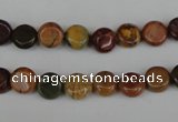 CPJ350 15.5 inches 8mm flat round picasso jasper gemstone beads