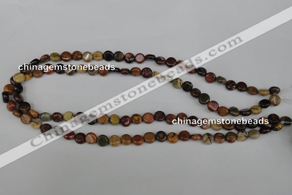 CPJ350 15.5 inches 8mm flat round picasso jasper gemstone beads