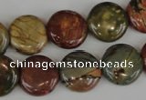 CPJ352 15.5 inches 16mm flat round picasso jasper gemstone beads