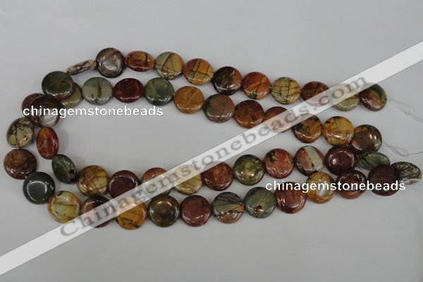 CPJ352 15.5 inches 16mm flat round picasso jasper gemstone beads