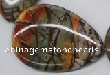 CPJ38 15.5 inches 40*60mm flat teardrop picasso jasper beads wholesale
