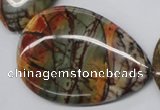 CPJ38 15.5 inches 40*60mm flat teardrop picasso jasper beads wholesale