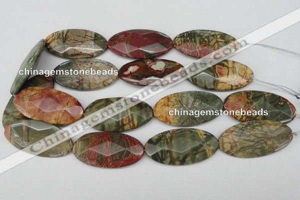 CPJ415 15 inches 25*50mm faceted oval picasso jasper gemstone beads