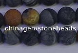 CPJ494 15.5 inches 12mm round matte black picasso jasper beads