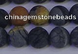 CPJ495 15.5 inches 14mm round matte black picasso jasper beads