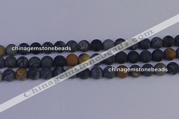 CPJ495 15.5 inches 14mm round matte black picasso jasper beads