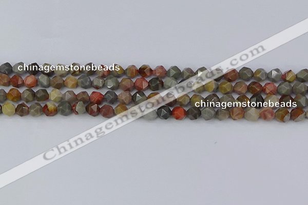 CPJ564 15.5 inches 6mm faceted nuggets polychrome jasper beads