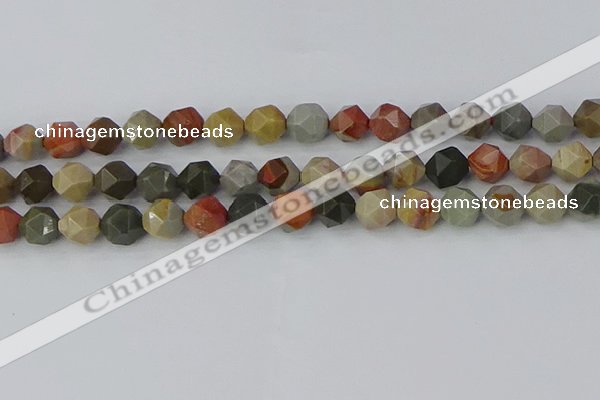 CPJ566 15.5 inches 10mm faceted nuggets polychrome jasper beads