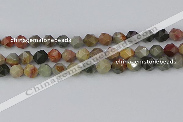 CPJ567 15.5 inches 12mm faceted nuggets polychrome jasper beads