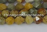 CPJ570 15.5 inches 6mm faceted nuggets wildhorse picture jasper beads