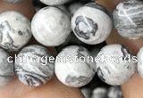 CPJ582 15.5 inches 8mm round grey picture jasper beads wholesale