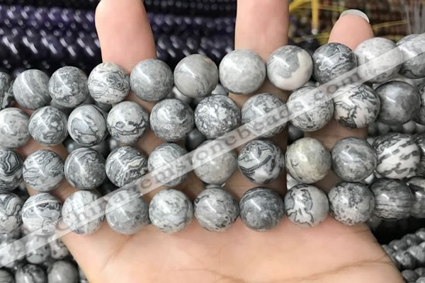 CPJ585 15.5 inches 14mm round grey picture jasper beads wholesale