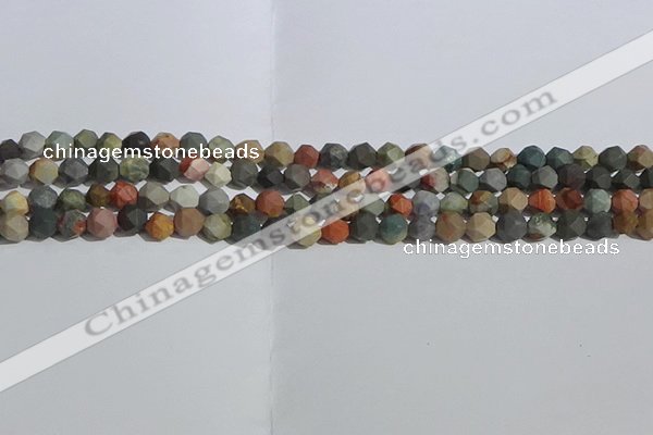 CPJ590 15.5 inches 6mm faceted nuggets matte polychrome jasper beads