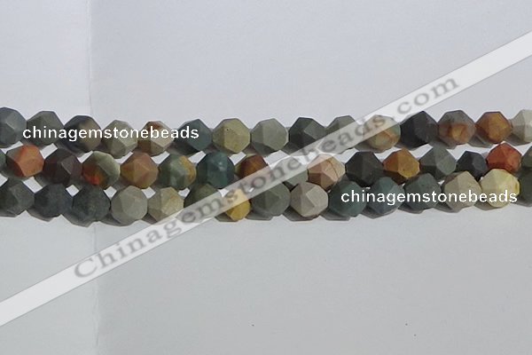 CPJ593 15.5 inches 12mm faceted nuggets matte polychrome jasper beads