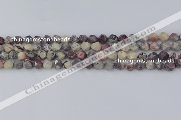 CPJ620 15.5 inches 6mm faceted nuggets purple striped jasper beads