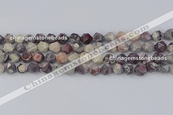 CPJ623 15.5 inches 12mm faceted nuggets purple striped jasper beads