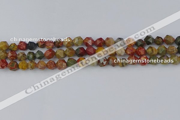 CPJ626 15.5 inches 6mm faceted nuggets picasso jasper beads