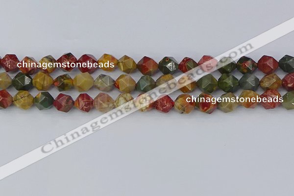 CPJ627 15.5 inches 8mm faceted nuggets picasso jasper beads