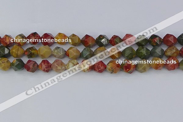 CPJ628 15.5 inches 10mm faceted nuggets picasso jasper beads