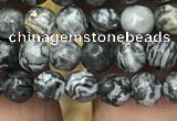 CPJ640 15.5 inches 4mm faceted round grey picture jasper beads