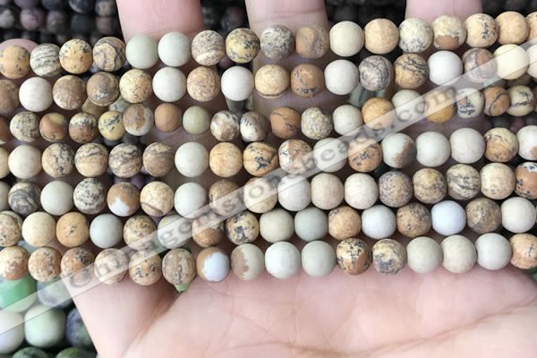 CPJ650 15.5 inches 4mm round matte picture jasper beads wholesale
