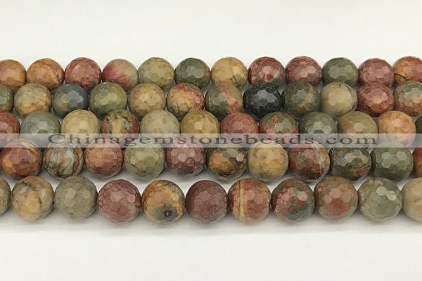 CPJ693 15 inches 12mm faceted round picasso jasper beads