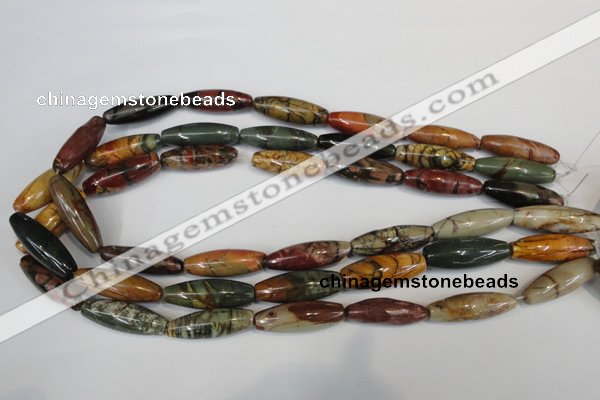 CPJ72 15.5 inches 10*30mm rice picasso jasper gemstone beads