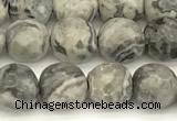 CPJ725 15 inches 6mm faceted round grey picture jasper beads