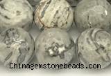 CPJ727 15 inches 10mm faceted round grey picture jasper beads