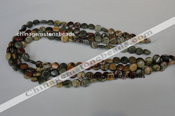 CPJ74 15.5 inches 10mm flat round picasso jasper gemstone beads