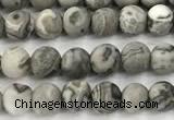 CPJ740 15 inches 4mm round matte grey picture jasper beads