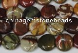 CPJ75 15.5 inches 12mm flat round picasso jasper gemstone beads