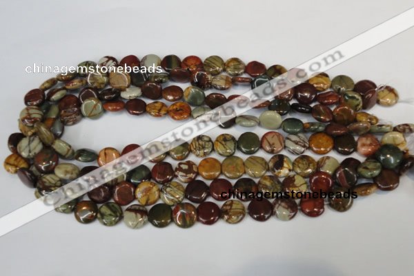 CPJ75 15.5 inches 12mm flat round picasso jasper gemstone beads