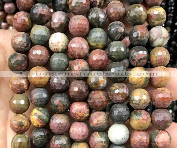 CPJ768 15 inches 12mm faceted round picasso jasper beads wholesale
