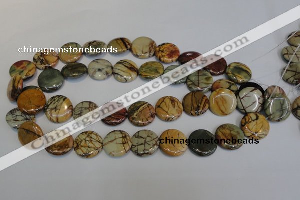 CPJ80 15.5 inches 25mm flat round picasso jasper gemstone beads