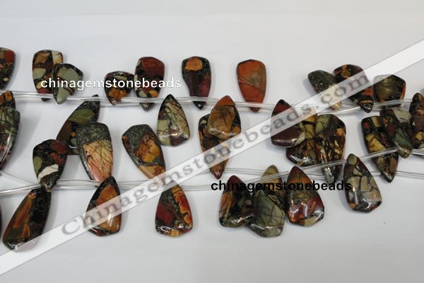 CPJ96 Top-drilled 15*25mm – 16*36mm flat teardrop picasso jasper beads