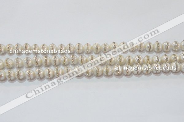 CPL01 15.5 inches 9*10mm nuggets pearl with rhinestone beads