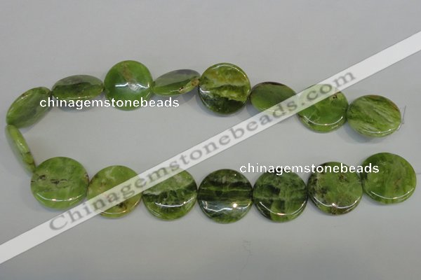 CPO30 15.5 inches 25mm flat round olivine gemstone beads wholesale