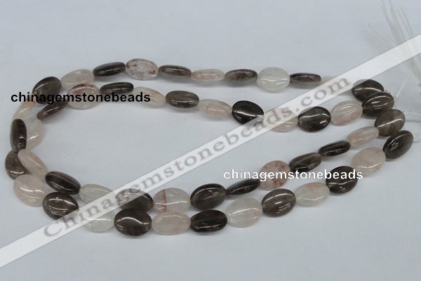 CPQ105 12*16mm oval natural pink crystal & smoky quartz beads