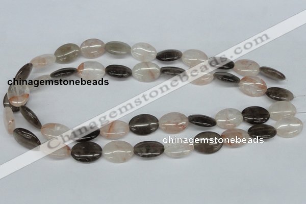 CPQ106 13*18mm oval natural pink crystal & smoky quartz beads
