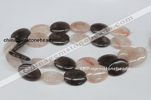 CPQ108 22*30mm oval natural pink crystal & smoky quartz beads