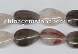 CPQ109 12*18mm flat teardrop natural pink crystal & smoky quartz beads