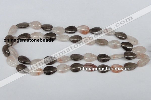 CPQ109 12*18mm flat teardrop natural pink crystal & smoky quartz beads