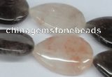 CPQ110 20*30mm flat teardrop natural pink crystal & smoky quartz beads