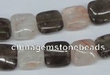 CPQ111 12*12mm square natural pink crystal & smoky quartz beads