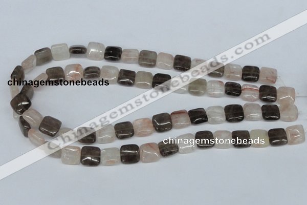 CPQ111 12*12mm square natural pink crystal & smoky quartz beads