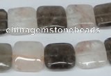 CPQ112 14*14mm square natural pink crystal & smoky quartz beads