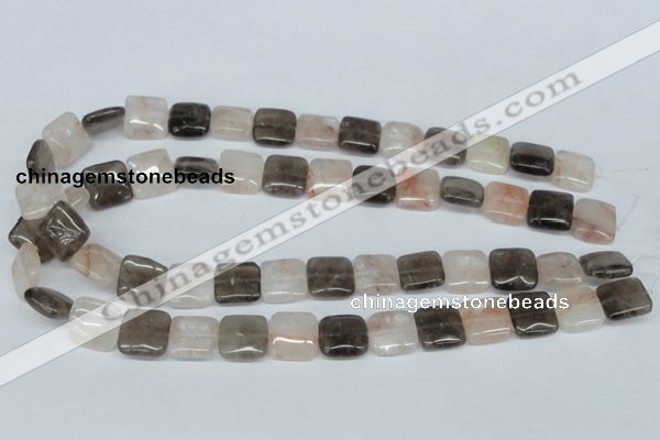 CPQ112 14*14mm square natural pink crystal & smoky quartz beads