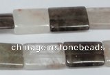 CPQ113 15*20mm rectangle natural pink crystal & smoky quartz beads